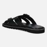 A black Men's bugatti Cross Strap Sandals featuring a open toe plain toe, zero heels heel, and a wide fit. Made from premium genuine leather with a durable eva outsole, this slip-on design offers both style and comfort.