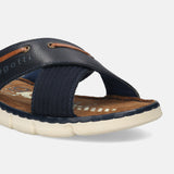 bugatti Dark Blue Premium Leather Cross Straps Sandals