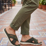 bugatti Damar Dark Green   Premium Leather Comfort Cross Strap Sandals
