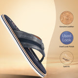 bugatti Dark Blue Premium Leather Thongs Sandals