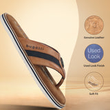 bugatti Cognac Premium Leather Thongs Sandals