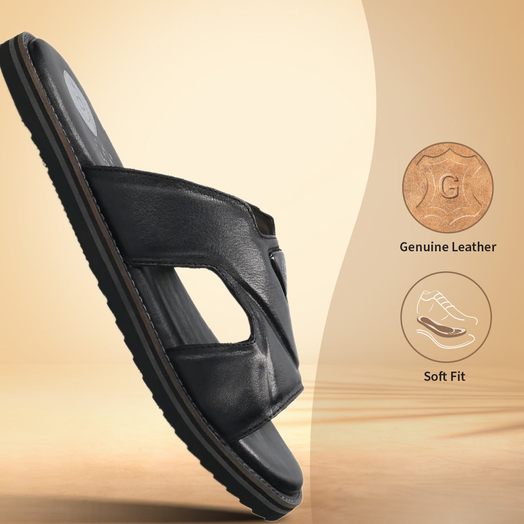 bugatti Cobie Black Premium Leather Comfort Sandals