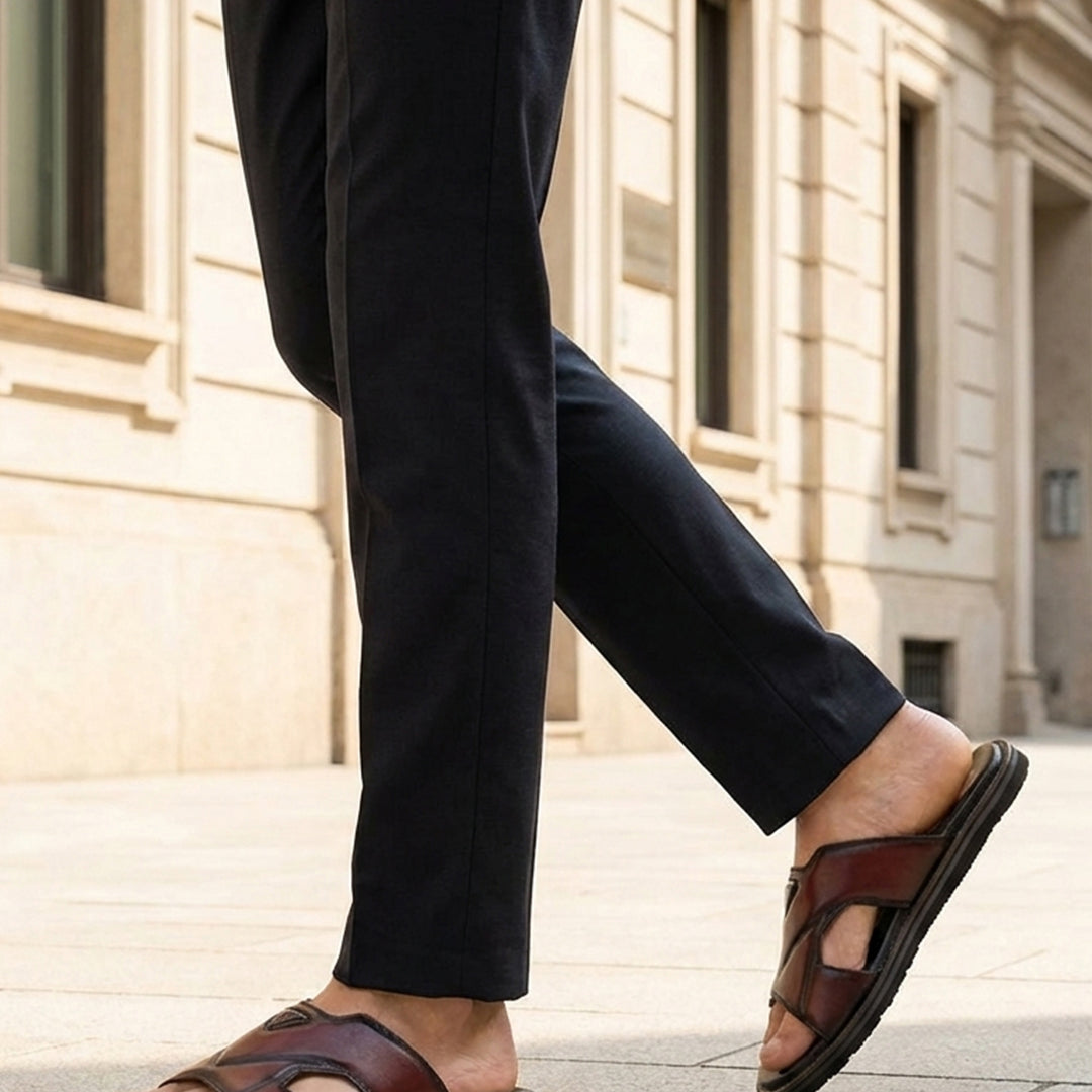 bugatti Cobie dark red premium leather comfort sandals with cross strap design.