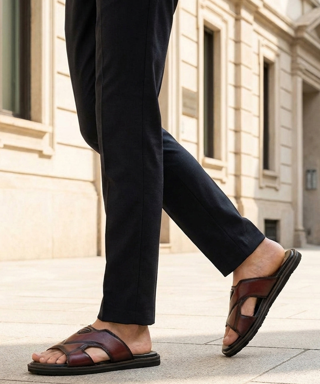 bugatti Cobie dark red premium leather comfort sandals with cross strap design.