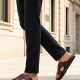 bugatti Cobie dark red premium leather comfort sandals with cross strap design.