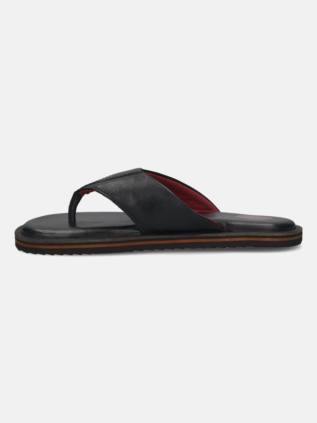 A black Men's bugatti Thongs featuring a open toe plain toe, zero heels heel, and a wide fit. Made from premium genuine leather with a durable eva outsole, this slip-on design offers both style and comfort.