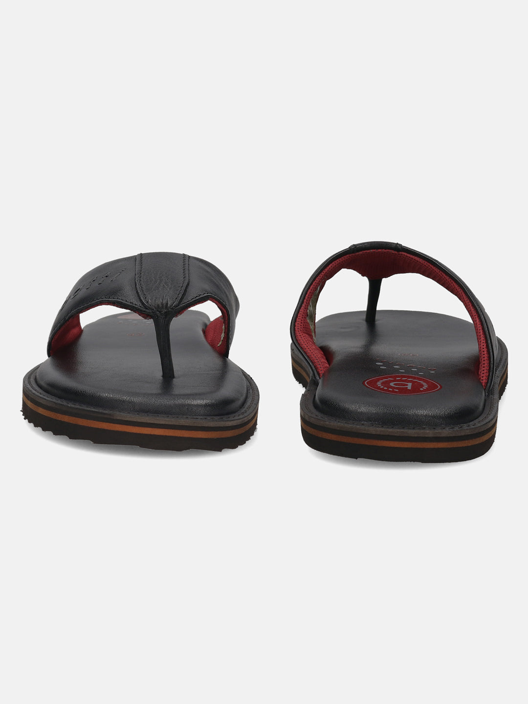 A black Men's bugatti Thongs featuring a open toe plain toe, zero heels heel, and a wide fit. Made from premium genuine leather with a durable eva outsole, this slip-on design offers both style and comfort.