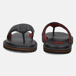 A black Men's bugatti Thongs featuring a open toe plain toe, zero heels heel, and a wide fit. Made from premium genuine leather with a durable eva outsole, this slip-on design offers both style and comfort.