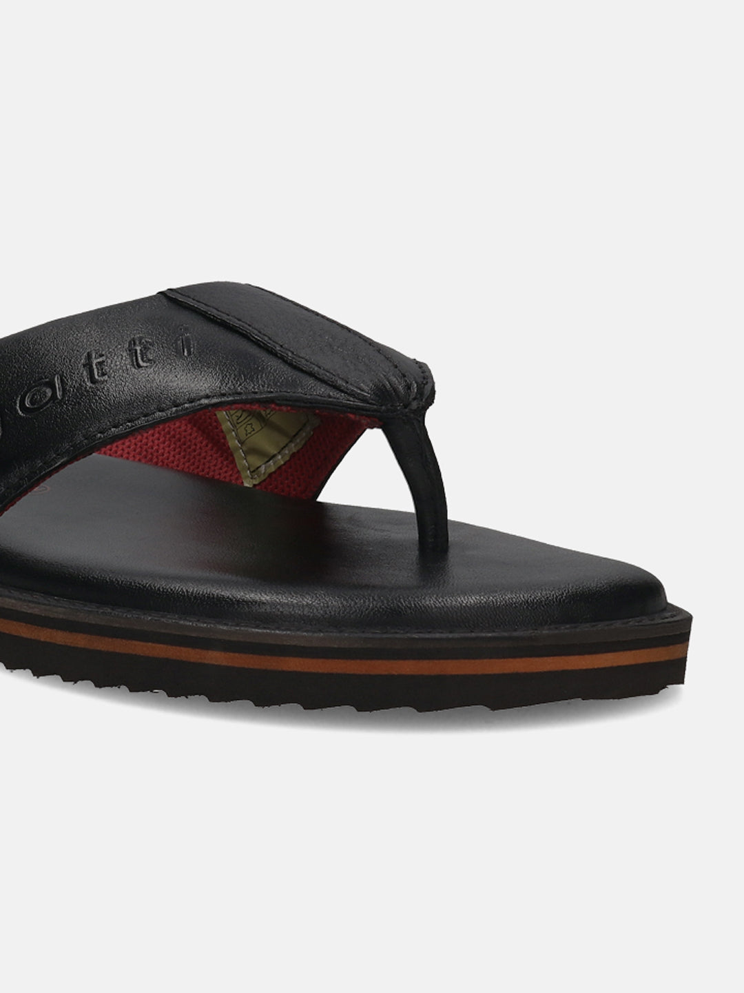 A black Men's bugatti Thongs featuring a open toe plain toe, zero heels heel, and a wide fit. Made from premium genuine leather with a durable eva outsole, this slip-on design offers both style and comfort.