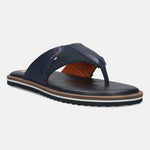Men's Bugatti thong blue leather / textile shoes with a round toe , a eva outsole.