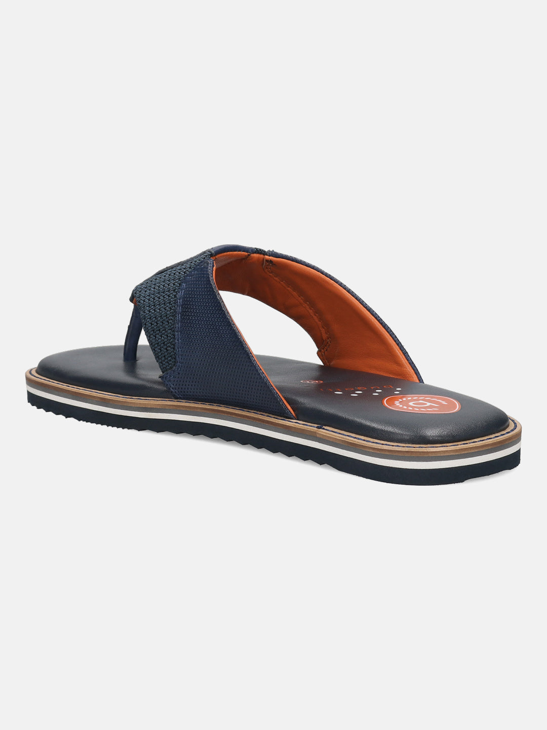 Men's Bugatti thong blue leather / textile shoes with a round toe , a eva outsole.