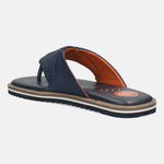 Men's Bugatti thong blue leather / textile shoes with a round toe , a eva outsole.