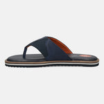Men's Bugatti thong blue leather / textile shoes with a round toe , a eva outsole.