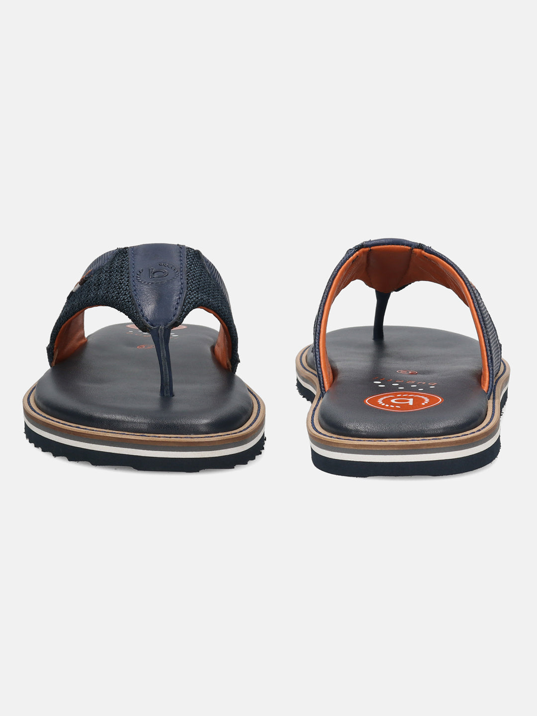 Men's Bugatti thong blue leather / textile shoes with a round toe , a eva outsole.