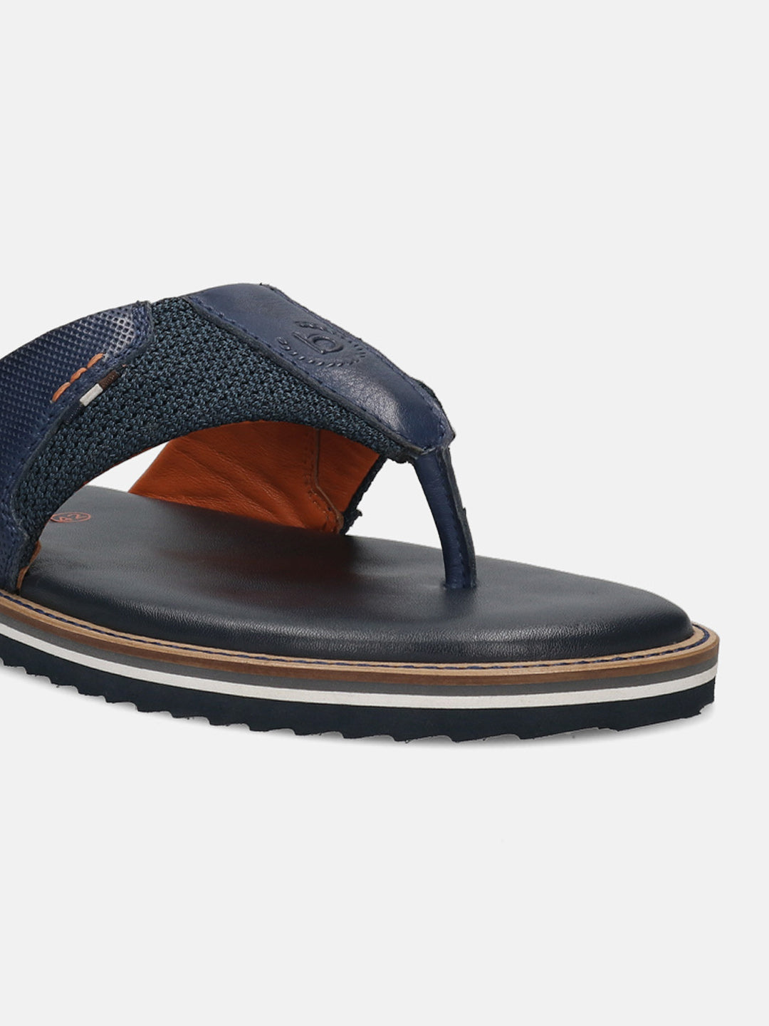 Men's Bugatti thong blue leather / textile shoes with a round toe , a eva outsole.