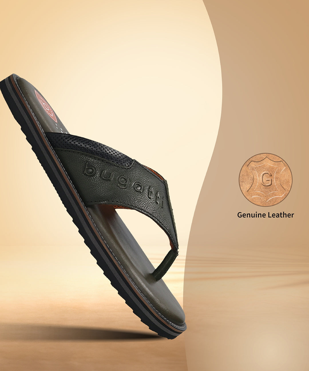 Men's Bugatti thong green leather shoes with a round toe , a eva outsole.