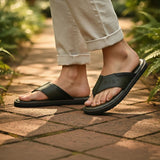 bugatti Cobie dark green  Premium Leather Comfort Thong Sandals