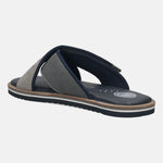 Men's Bugatti cross strap grey leather / textile shoes with a round toe , a eva outsole.