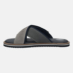Men's Bugatti cross strap grey leather / textile shoes with a round toe , a eva outsole.