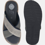 Men's Bugatti cross strap grey leather / textile shoes with a round toe , a eva outsole.