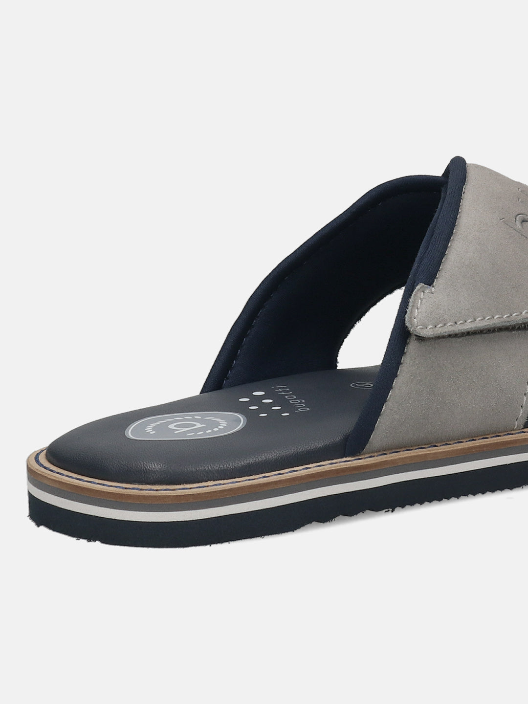 Men's Bugatti cross strap grey leather / textile shoes with a round toe , a eva outsole.