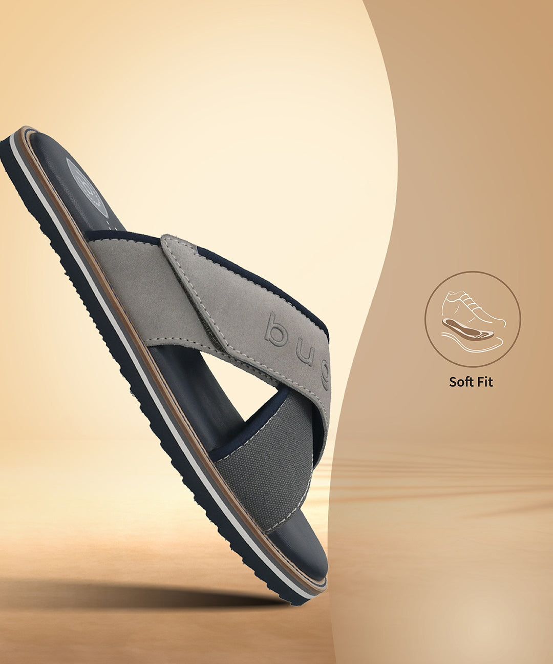 Men's Bugatti cross strap grey leather / textile shoes with a round toe , a eva outsole.
