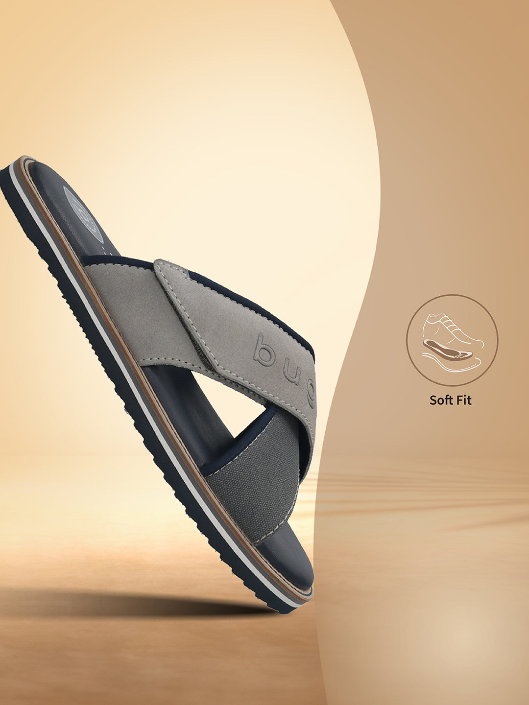 Men's Bugatti cross strap grey leather / textile shoes with a round toe , a eva outsole.