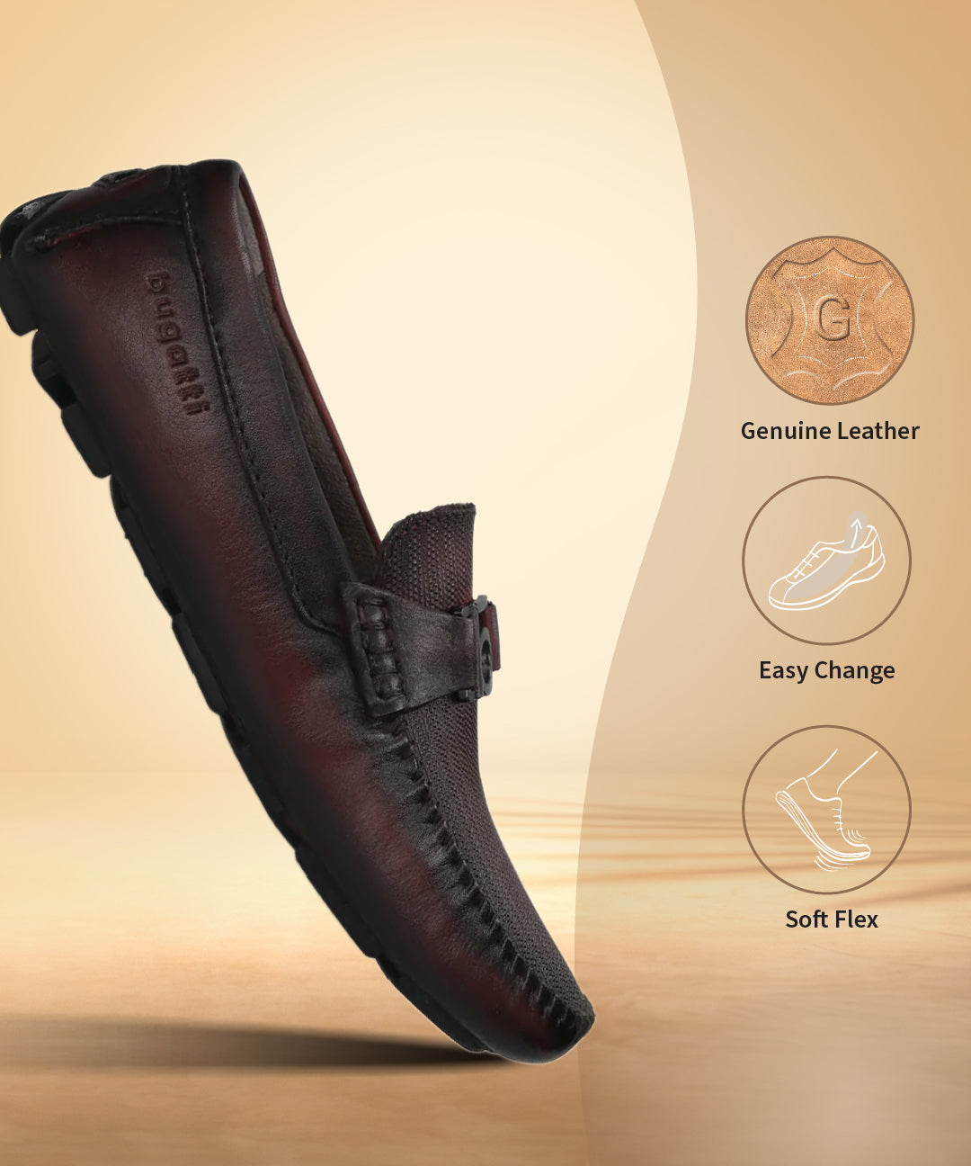 bugatti Olexa Red Premium Leather  Drivers featuring a square toe apron toe, zero heels heel. Made from premium genuine leather with a durable rubber outsole, this slip-on design offers both style and comfort.