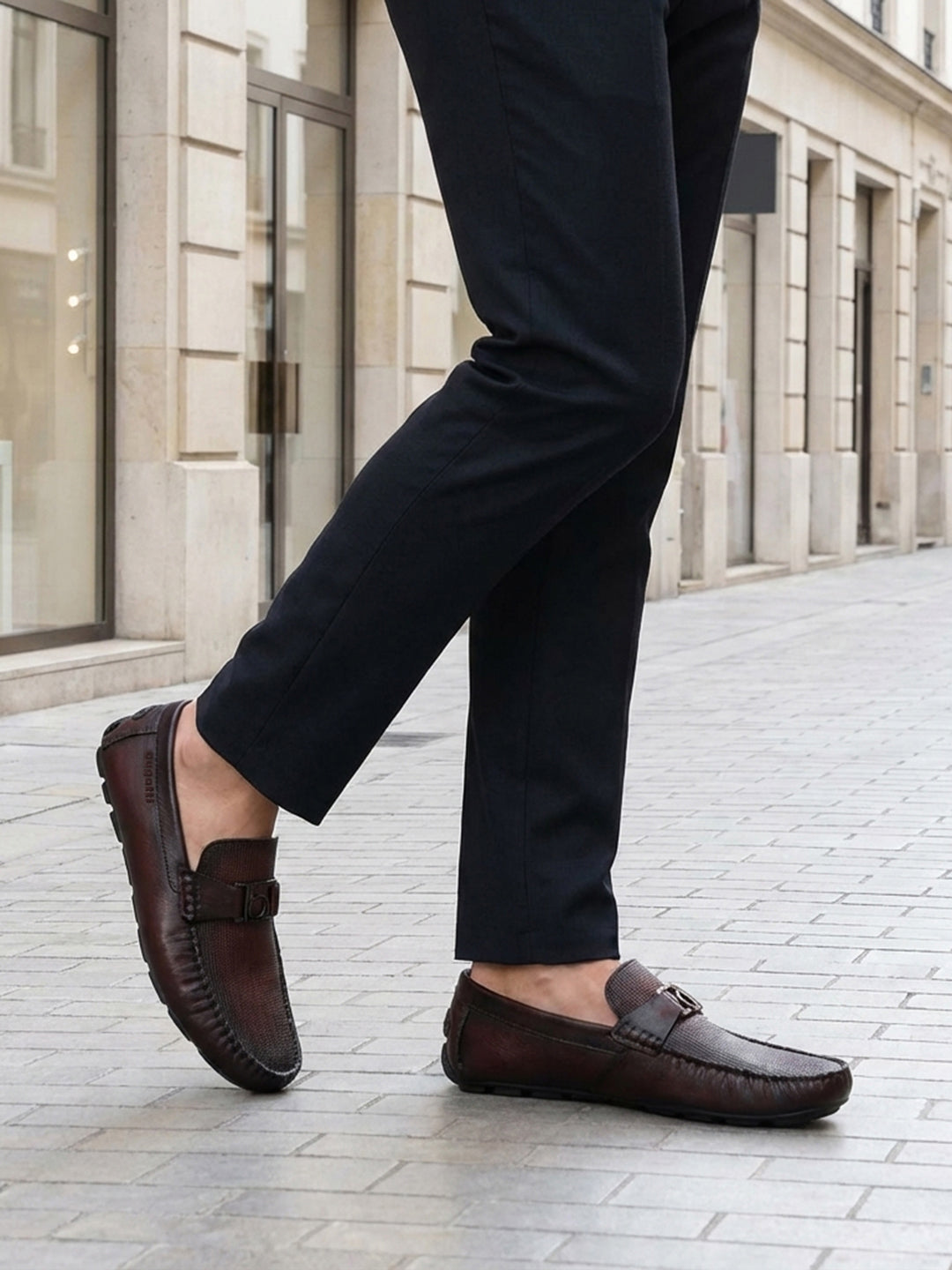 bugatti Olexa Red Premium Leather Comfort Slip-Ons Casual on street 