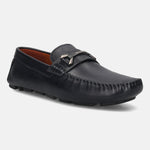 Men's Bugatti drivers blue leather shoes with a round toe and apron toe , a rubber outsole.