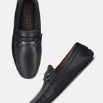 Men's Bugatti drivers blue leather shoes with a round toe and apron toe , a rubber outsole.