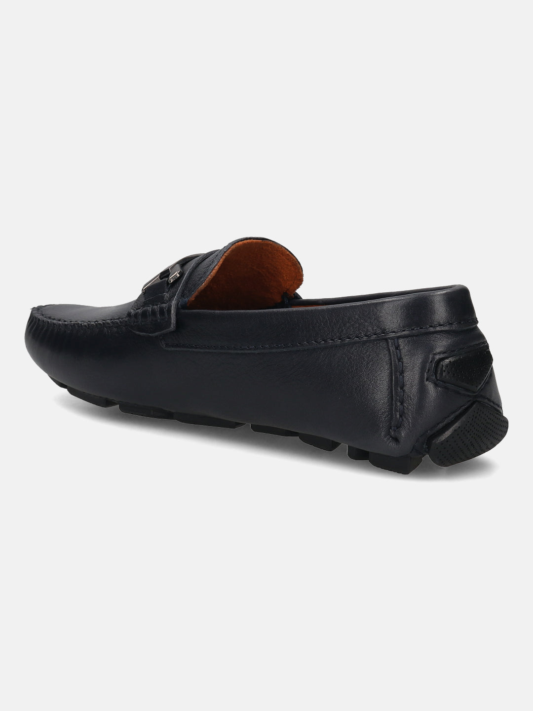 Men's Bugatti drivers blue leather shoes with a round toe and apron toe , a rubber outsole.