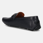 Men's Bugatti drivers blue leather shoes with a round toe and apron toe , a rubber outsole.