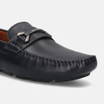 Men's Bugatti drivers blue leather shoes with a round toe and apron toe , a rubber outsole.