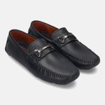 Men's Bugatti drivers blue leather shoes with a round toe and apron toe , a rubber outsole.