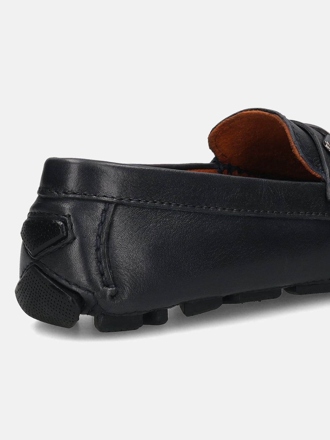Men's Bugatti drivers blue leather shoes with a round toe and apron toe , a rubber outsole.