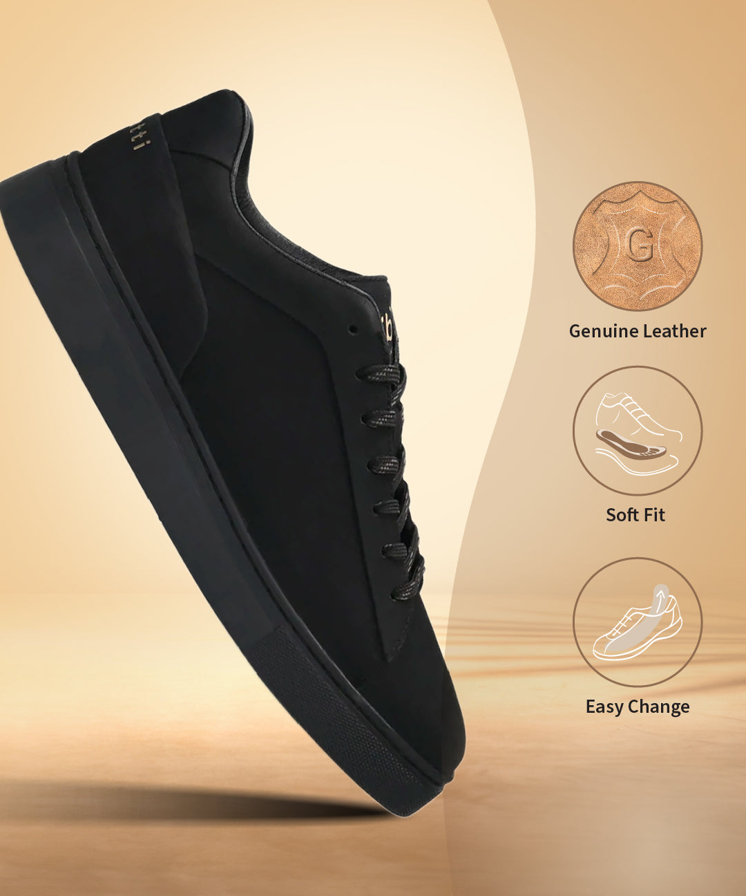 A black Men's bugatti Sneakers featuring a round toe plain toe, zero heels heel. Made from premium genuine leather with a durable tr outsole, this laces design offers both style and comfort.