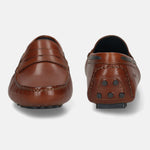 Men's Bugatti drivers cognac leather shoes with a round toe and apron toe , a tpr outsole.