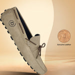 Men's Bugatti drivers beige leather shoes with a round toe and apron toe , a tpr outsole.