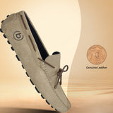 Men's Bugatti drivers beige leather shoes with a round toe and apron toe , a tpr outsole.