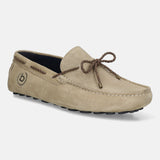 Men's Bugatti drivers beige leather shoes with a round toe and apron toe , a tpr outsole.