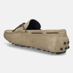 Men's Bugatti drivers beige leather shoes with a round toe and apron toe , a tpr outsole.