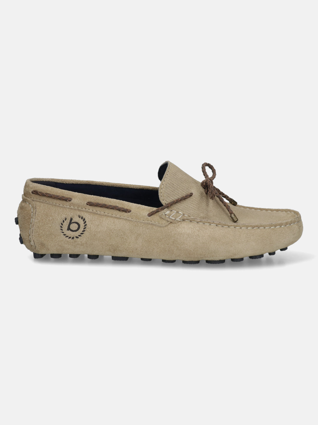 Men's Bugatti drivers beige leather shoes with a round toe and apron toe , a tpr outsole.
