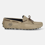 Men's Bugatti drivers beige leather shoes with a round toe and apron toe , a tpr outsole.