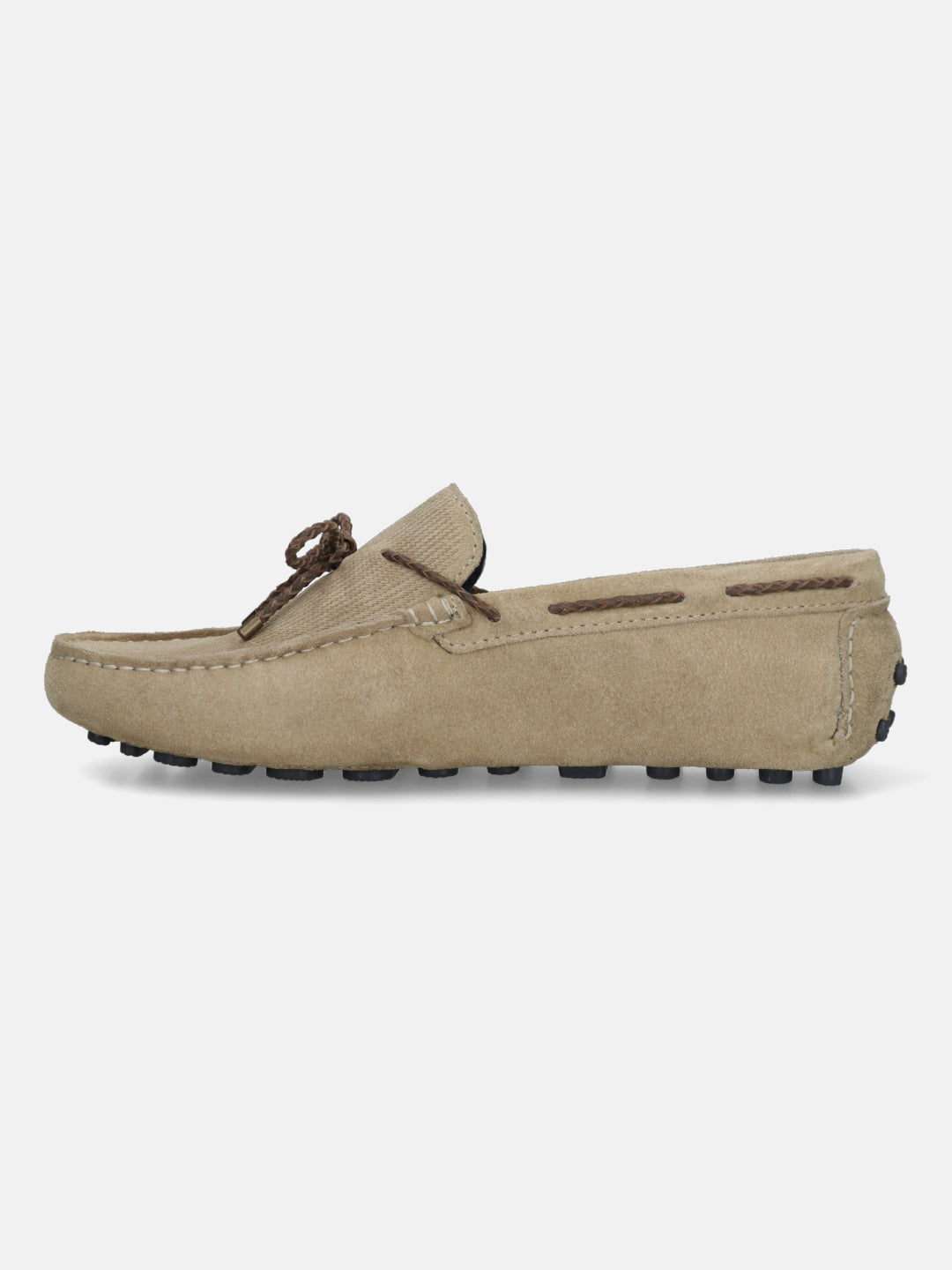 Men's Bugatti drivers beige leather shoes with a round toe and apron toe , a tpr outsole.