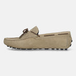Men's Bugatti drivers beige leather shoes with a round toe and apron toe , a tpr outsole.