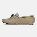 Men's Bugatti drivers beige leather shoes with a round toe and apron toe , a tpr outsole.