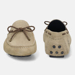Men's Bugatti drivers beige leather shoes with a round toe and apron toe , a tpr outsole.