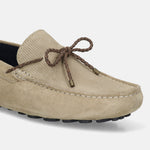 Men's Bugatti drivers beige leather shoes with a round toe and apron toe , a tpr outsole.