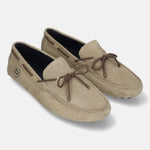 Men's Bugatti drivers beige leather shoes with a round toe and apron toe , a tpr outsole.